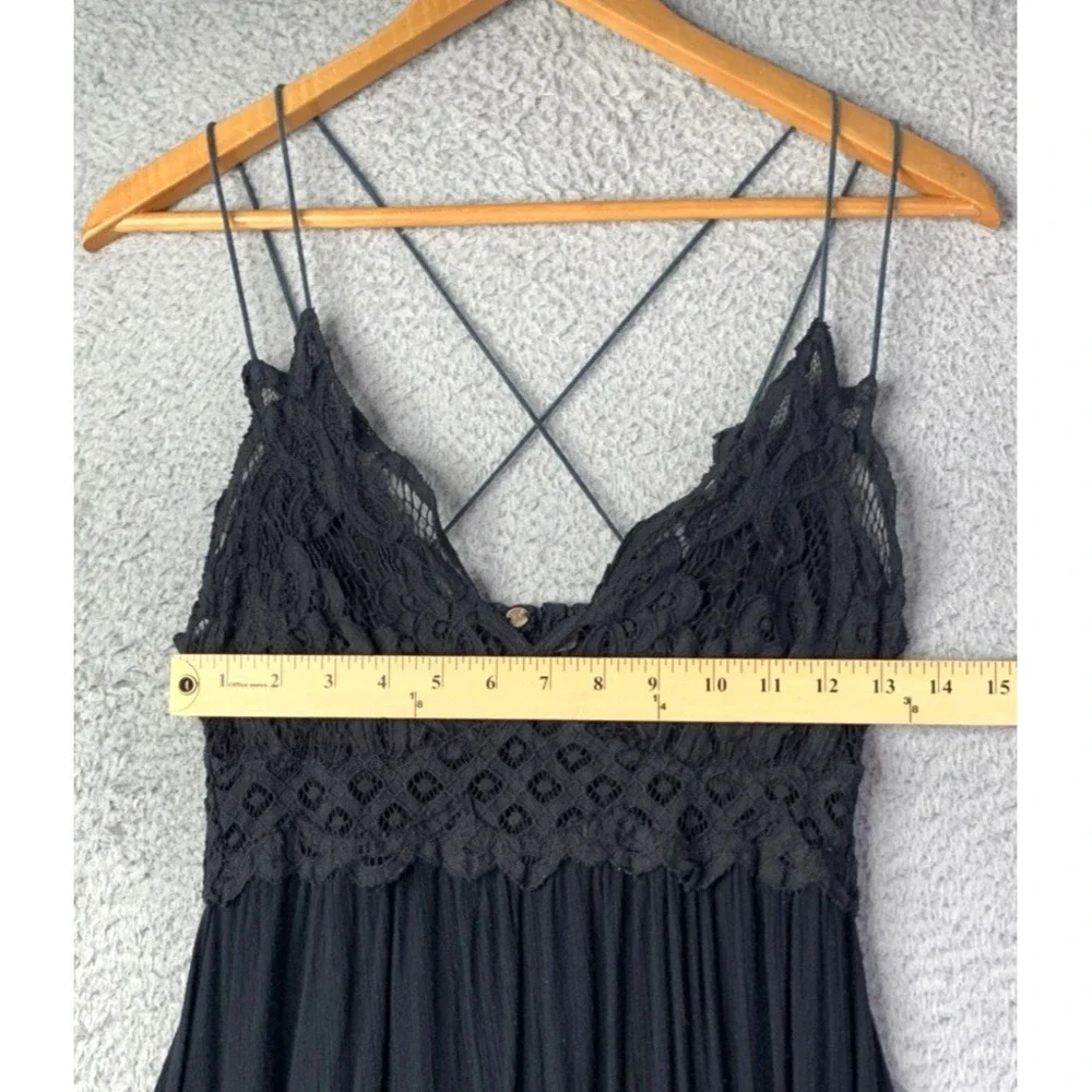 Free People Black Lace-Trim Midi Dress